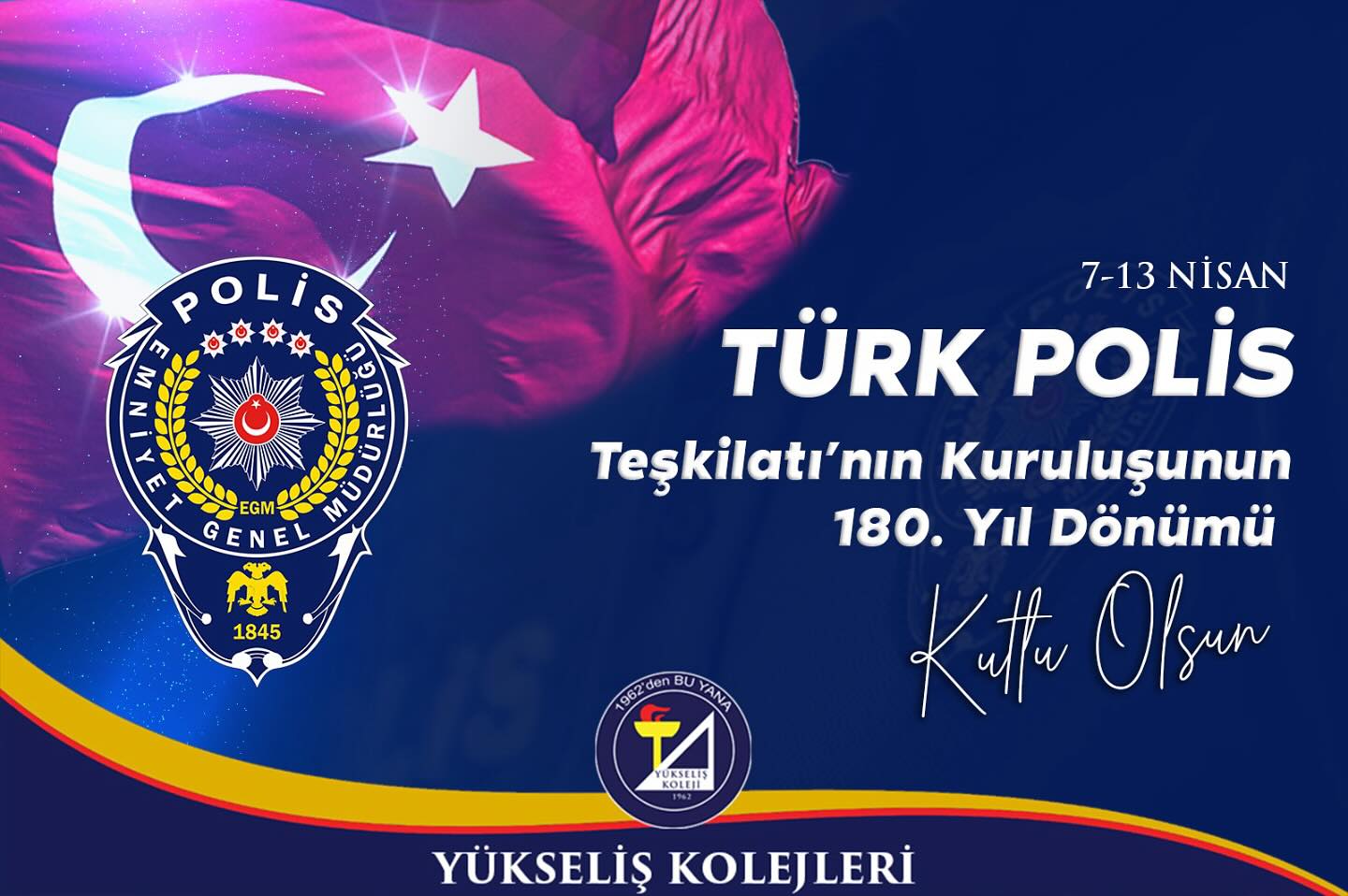 180 yıldır milletimizin huzuru, devletimizin güvencesi olan Türk Polis Teşkilatı’nın, 7-13 Nisan Polis Haftası kutlu olsun.