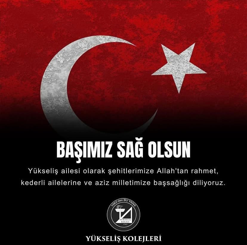 Yükseliş Ailesi olarak şehitlerimize Allah’tan rahmet; ailelerine sabır ve başsağlığı diliyoruz. Milletimizin başı sağ olsun.