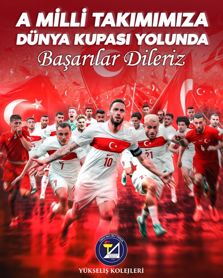 Yükseliş Koleji olarak Dünya Kupası yolunda bu akşam oynanacak olan Kosova – Türkiye maçında A Millî Takımımıza başarılar dileriz. 🇹🇷