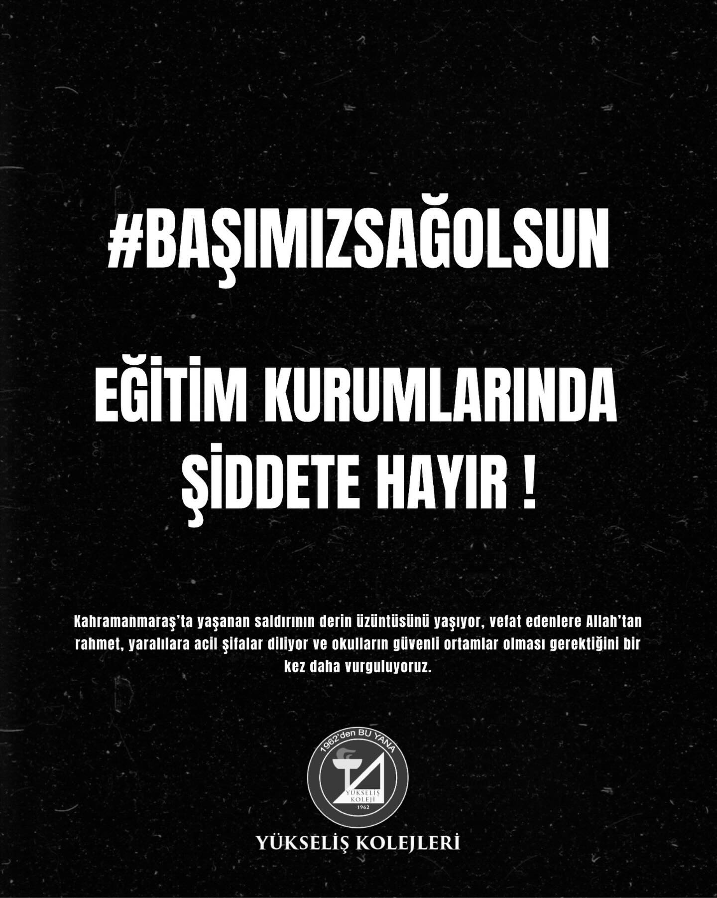 Kahramanmaraş’ın Onikişubat ilçesindeki Ayser Çalık Ortaokulu’nda meydana gelen silahlı saldırı, hepimizi derin bir üzüntüye sevk etmiştir.